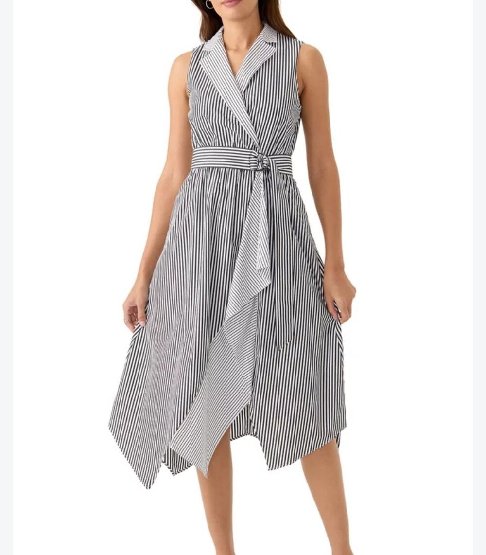 Anne Klein Women's Sleeveless Striped Shirt Midi Dress Black White Size 16w NWT